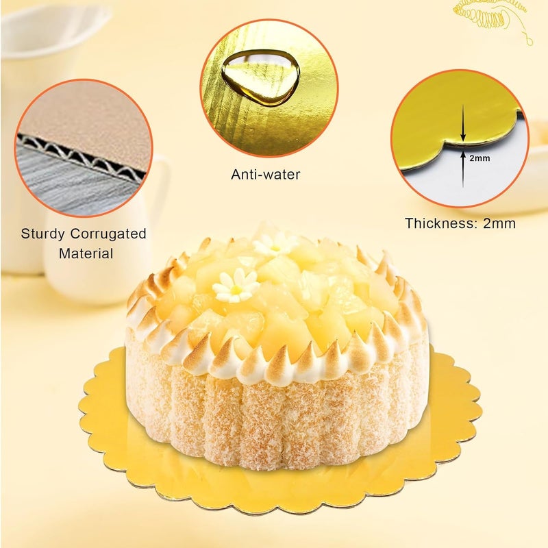Aumodizzy 10 Pcs 8 inch Gold Cake Boards Round, Food-Graded Cardboard, Waterproof and Oil-Proof, Sturdy Corrugated, Ideal for Baking, Cake DIY, Dessert and Craftin - Image 4
